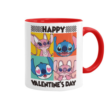 Lilo & Stitch Happy valentines day, Mug colored red, ceramic, 330ml