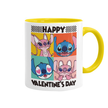Lilo & Stitch Happy valentines day, Mug colored yellow, ceramic, 330ml