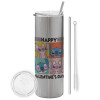 Tumbler stainless steel Silver 600ml, with metal straw & cleaning brush