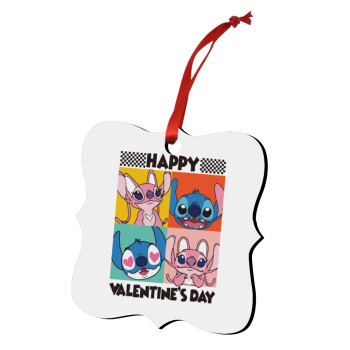 Lilo & Stitch Happy valentines day, Χριστουγεννιάτικο στολίδι polygon ξύλινο 7.5cm