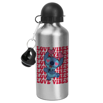 Lilo & Stitch Love vibes, Metallic water jug, Silver, aluminum 500ml