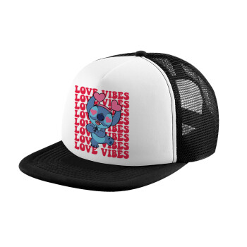 Lilo & Stitch Love vibes, Καπέλο παιδικό Soft Trucker με Δίχτυ ΜΑΥΡΟ/ΛΕΥΚΟ (POLYESTER, ΠΑΙΔΙΚΟ, ONE SIZE)