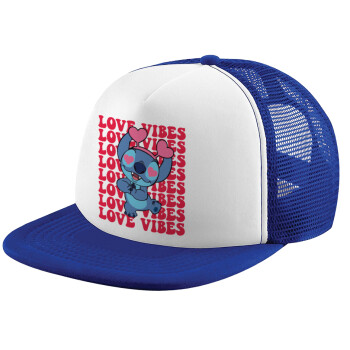 Lilo & Stitch Love vibes, Καπέλο Ενηλίκων Soft Trucker με Δίχτυ Blue/White (POLYESTER, ΕΝΗΛΙΚΩΝ, UNISEX, ONE SIZE)