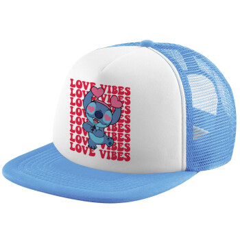 Lilo & Stitch Love vibes, Καπέλο παιδικό Soft Trucker με Δίχτυ ΓΑΛΑΖΙΟ/ΛΕΥΚΟ (POLYESTER, ΠΑΙΔΙΚΟ, ONE SIZE)