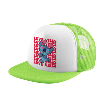 Lilo & Stitch Love vibes, Καπέλο Ενηλίκων Soft Trucker με Δίχτυ ΠΡΑΣΙΝΟ/ΛΕΥΚΟ (POLYESTER, ΕΝΗΛΙΚΩΝ, ONE SIZE)