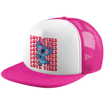 Lilo & Stitch Love vibes, Child's Soft Trucker Hat with Pink/White Mesh (POLYESTER, CHILD, ONE SIZE)