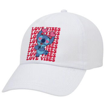 Lilo & Stitch Love vibes, Καπέλο Ενηλίκων Baseball Λευκό 5-φύλλο (POLYESTER, ΕΝΗΛΙΚΩΝ, UNISEX, ONE SIZE)