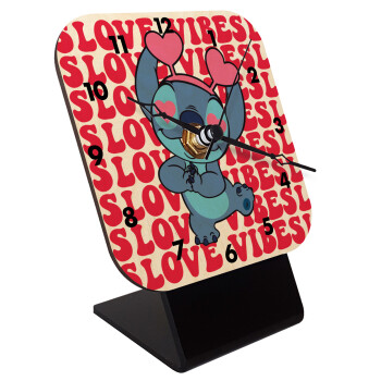 Lilo & Stitch Love vibes, Επιτραπέζιο ρολόι σε φυσικό ξύλο (10cm)