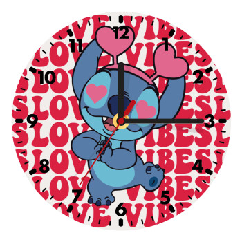 Lilo & Stitch Love vibes, Wooden wall clock (20cm)