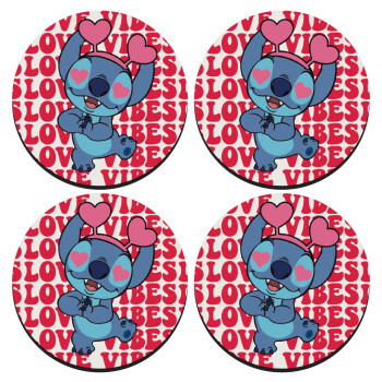 Lilo & Stitch Love vibes, ΣΕΤ 4 Σουβέρ ξύλινα στρογγυλά (9cm)