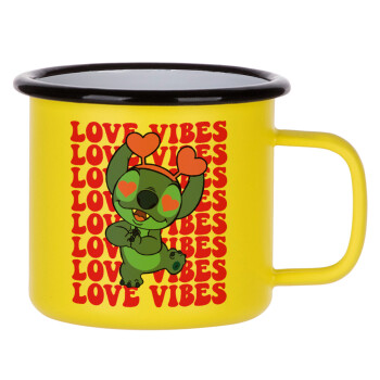Lilo & Stitch Love vibes, Κούπα Μεταλλική εμαγιέ ΜΑΤ Κίτρινη 360ml