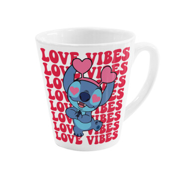 Lilo & Stitch Love vibes, Κούπα κωνική Latte Λευκή, κεραμική, 300ml