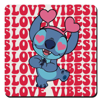 Lilo & Stitch Love vibes, Τετράγωνο μαγνητάκι ξύλινο 9x9cm