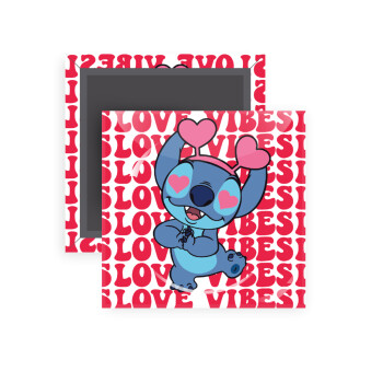 Lilo & Stitch Love vibes, Μαγνητάκι ψυγείου τετράγωνο διάστασης 5x5cm