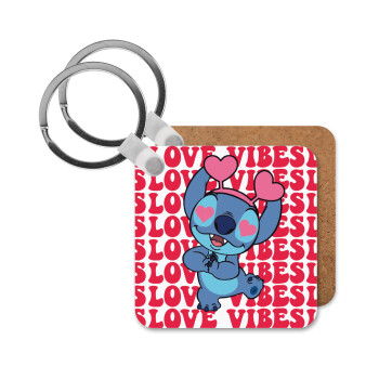 Lilo & Stitch Love vibes, Μπρελόκ Ξύλινο τετράγωνο MDF