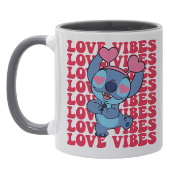 Lilo & Stitch Love vibes, Κούπα χρωματιστή γκρι, κεραμική, 330ml