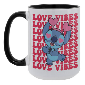 Lilo & Stitch Love vibes, Κούπα Mega 15oz, κεραμική Μαύρη, 450ml