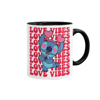 Lilo & Stitch Love vibes, Mug colored black, ceramic, 330ml
