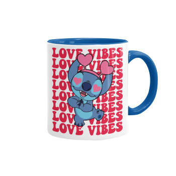 Lilo & Stitch Love vibes, Κούπα χρωματιστή μπλε, κεραμική, 330ml