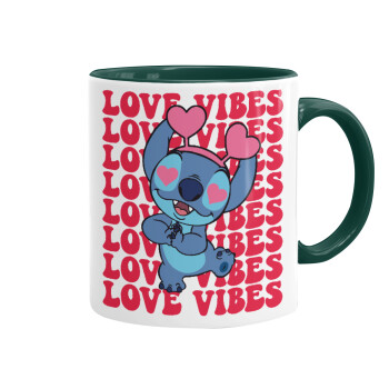 Lilo & Stitch Love vibes, Κούπα χρωματιστή πράσινη, κεραμική, 330ml