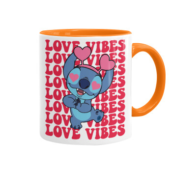 Lilo & Stitch Love vibes, Κούπα χρωματιστή πορτοκαλί, κεραμική, 330ml