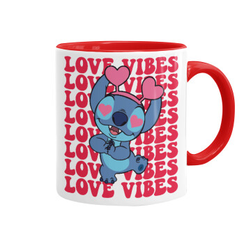 Lilo & Stitch Love vibes, Κούπα χρωματιστή κόκκινη, κεραμική, 330ml