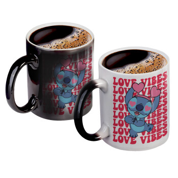 Lilo & Stitch Love vibes, Color changing magic Mug, ceramic, 330ml when adding hot liquid inside, the black colour desappears (1 pcs)