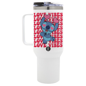 Lilo & Stitch Love vibes, Mega Tumbler με καπάκι, διπλού τοιχώματος (θερμό) 1,2L