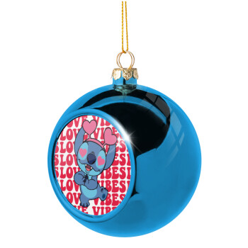 Lilo & Stitch Love vibes, Χριστουγεννιάτικη μπάλα δένδρου Μπλε 8cm