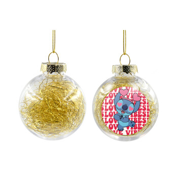 Lilo & Stitch Love vibes, Transparent Christmas tree ball ornament with gold filling 8cm