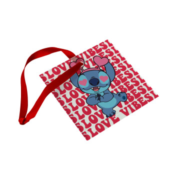 Lilo & Stitch Love vibes, Christmas ornament, glass square ornament 9x9cm