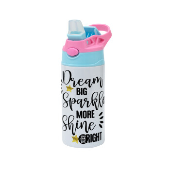 Dream big, Sparkle more, Shine bright, Children's hot water bottle, stainless steel, with safety straw, Pink/BlueCiel (360ml) BPA FREE