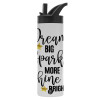 Metallic thermos bottle with straw & handle, stainless steel (Stainless steel 304), double-walled, 600ml.