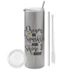 Tumbler stainless steel Silver 600ml, with metal straw & cleaning brush