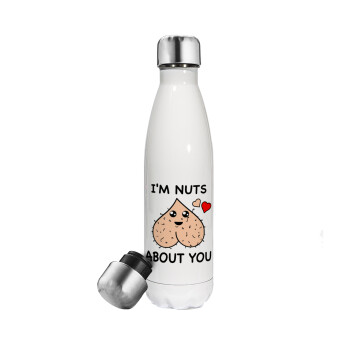 I'm Nuts About You, Μεταλλικό παγούρι θερμός Λευκό (Stainless steel), διπλού τοιχώματος, 500ml