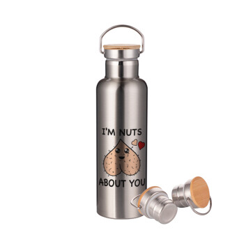 I'm Nuts About You, Stainless steel Silver with wooden lid (bamboo), double wall, 750ml