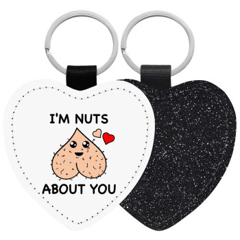 I'm Nuts About You, Μπρελόκ PU δερμάτινο glitter καρδιά ΜΑΥΡΟ