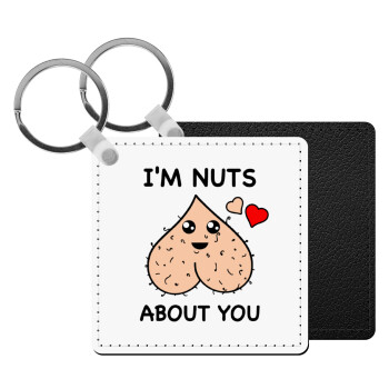 I'm Nuts About You, Μπρελόκ Δερματίνη, τετράγωνο ΜΑΥΡΟ (5x5cm)