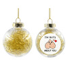 Transparent Christmas tree ball ornament with gold filling 8cm