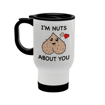 I'm Nuts About You, Stainless steel travel mug with lid, double wall white 450ml