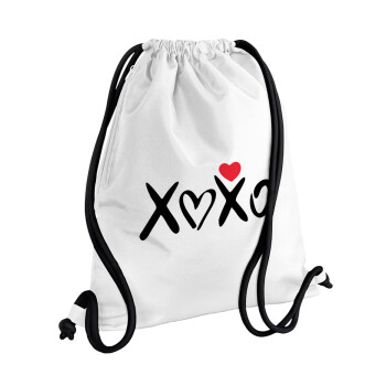 xoxo, Τσάντα πλάτης πουγκί GYMBAG λευκή, με τσέπη (40x48cm) & χονδρά κορδόνια
