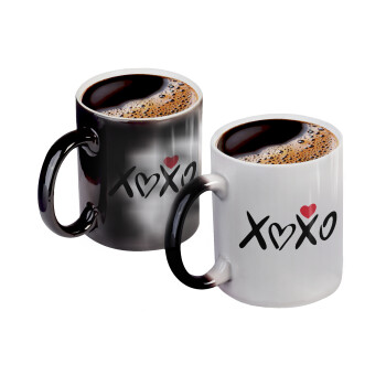 xoxo, Color changing magic Mug, ceramic, 330ml when adding hot liquid inside, the black colour desappears (1 pcs)