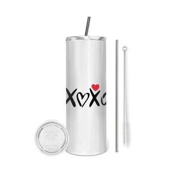 xoxo, Tumbler ποτήρι θερμό από ανοξείδωτο ατσάλι 600ml, με μεταλλικό καλαμάκι & βούρτσα καθαρισμού