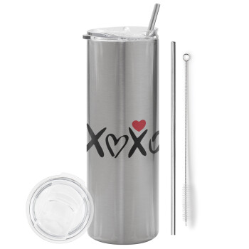 xoxo, Tumbler stainless steel Silver 600ml, with metal straw & cleaning brush