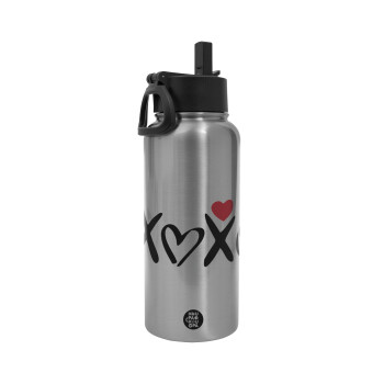 xoxo, Metal mug thermo Silver with Straw and Spout Lid (Stainless steel), double wall, 950ml