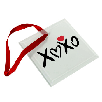 xoxo, Christmas ornament, glass square ornament 9x9cm