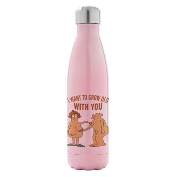 I want to grow old with you, Metal mug thermos Pink Iridiscent (Stainless steel), double wall, 500ml