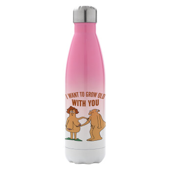 I want to grow old with you, Metal mug thermos Pink/White (Stainless steel), double wall, 500ml
