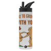 Metallic thermos bottle with straw & handle, stainless steel (Stainless steel 304), double-walled, 600ml.