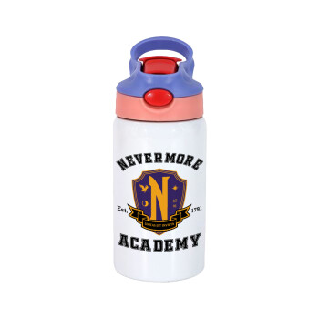 Wednesday Nevermore Academy University, Παιδικό παγούρι θερμό, ανοξείδωτο, με καλαμάκι ασφαλείας, ροζ/μωβ (350ml)